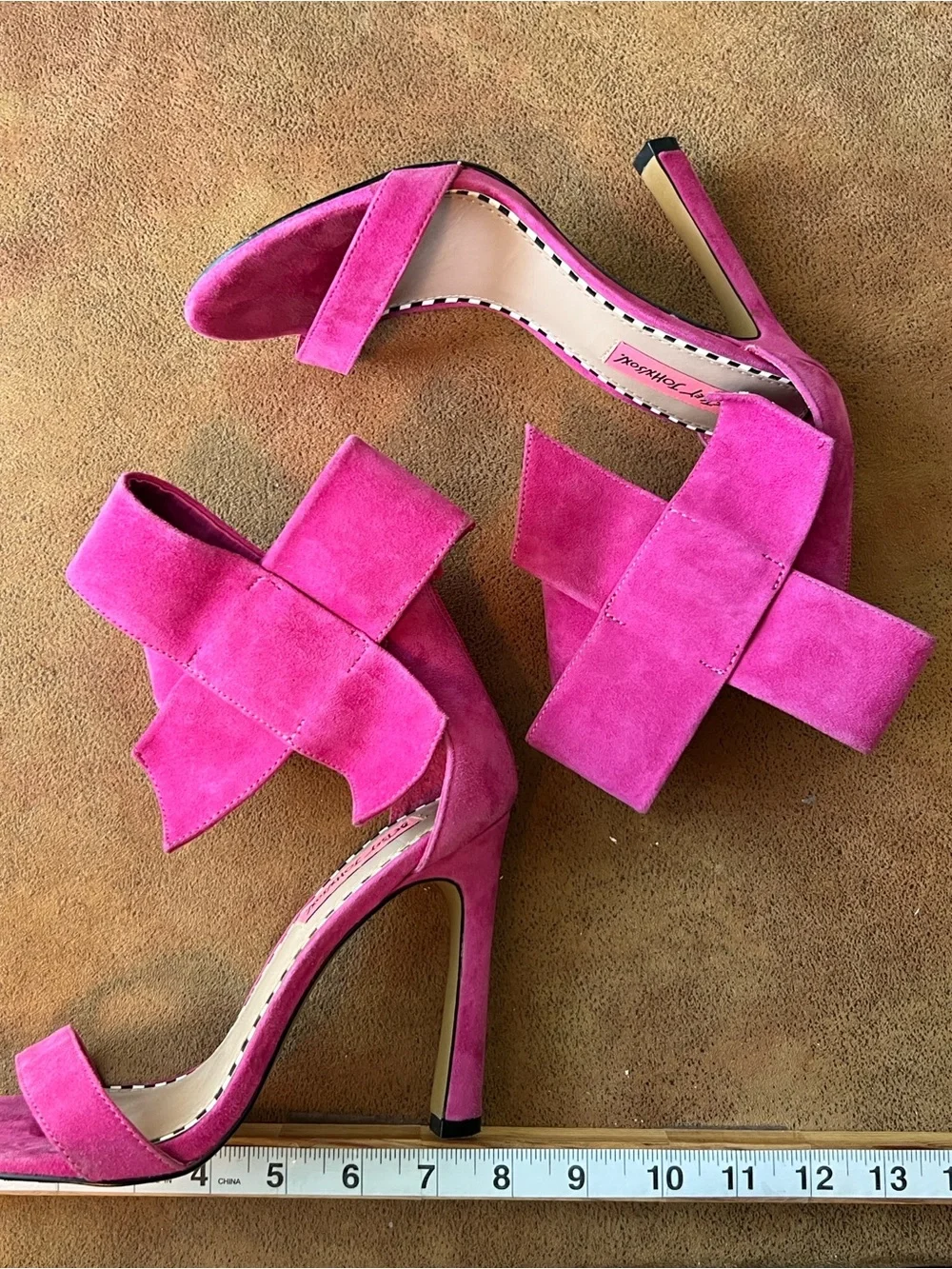 Betsey Johnson Hot Pink Suede Bow Ankle-Strap Heels. Size 7